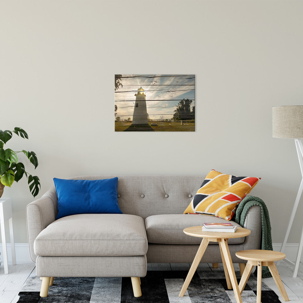 Faux Rustic Reclaimed Wood Turkey Point Lighthouse Canvas Prints, 18" X 24"