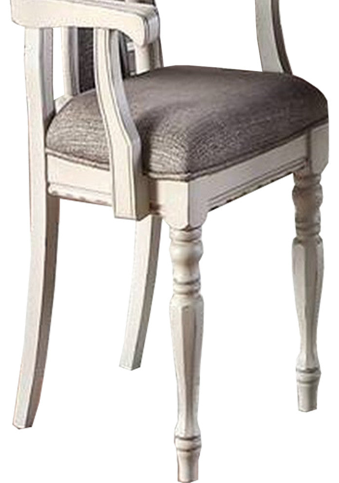 Benzara BM233131 Wooden Arm Chair With Button Tufted Back, Set of 2, Cream/Gray