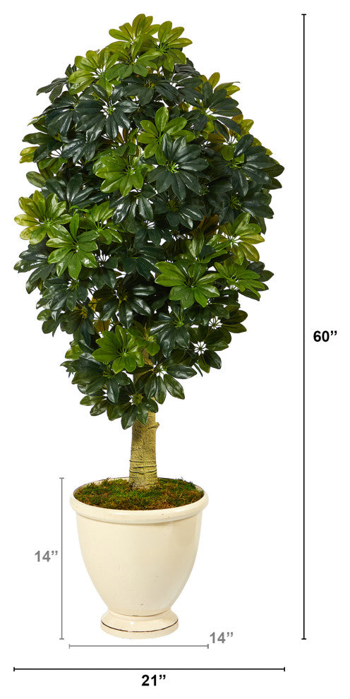 5' Schefflera Artificial Tree, Decorative Urn, Real Touch