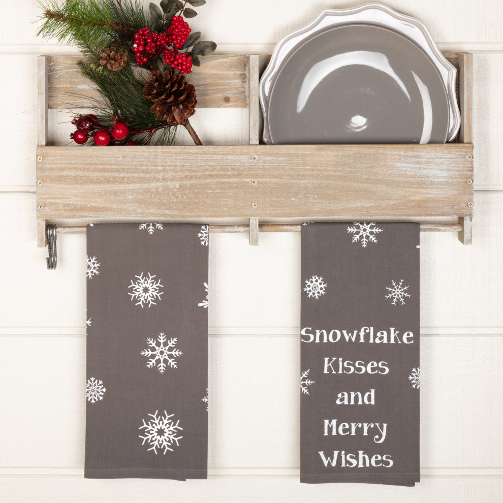 Snowflake Burlap Grey Snowflake Kisses Tea Towel Set