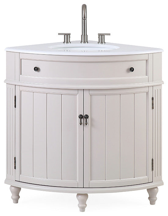 24 Inch Triadsville Grey Corner Design Bathroom Vanity With Quartz Top, Taupe