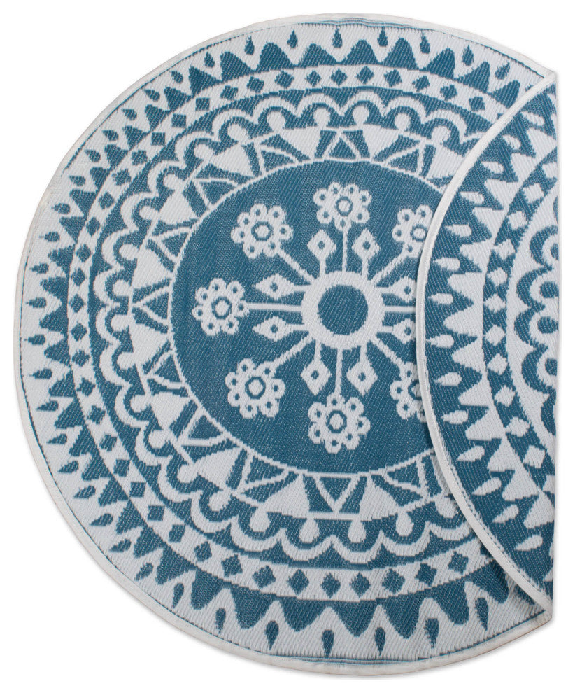 Blue Floral Outdoor Rug 5 Ft Round