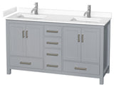 60" Double Bathroom Vanity, Gray, White Cultured Marble Countertop, Sinks