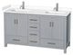 60" Double Bathroom Vanity, Gray, White Cultured Marble Countertop, Sinks