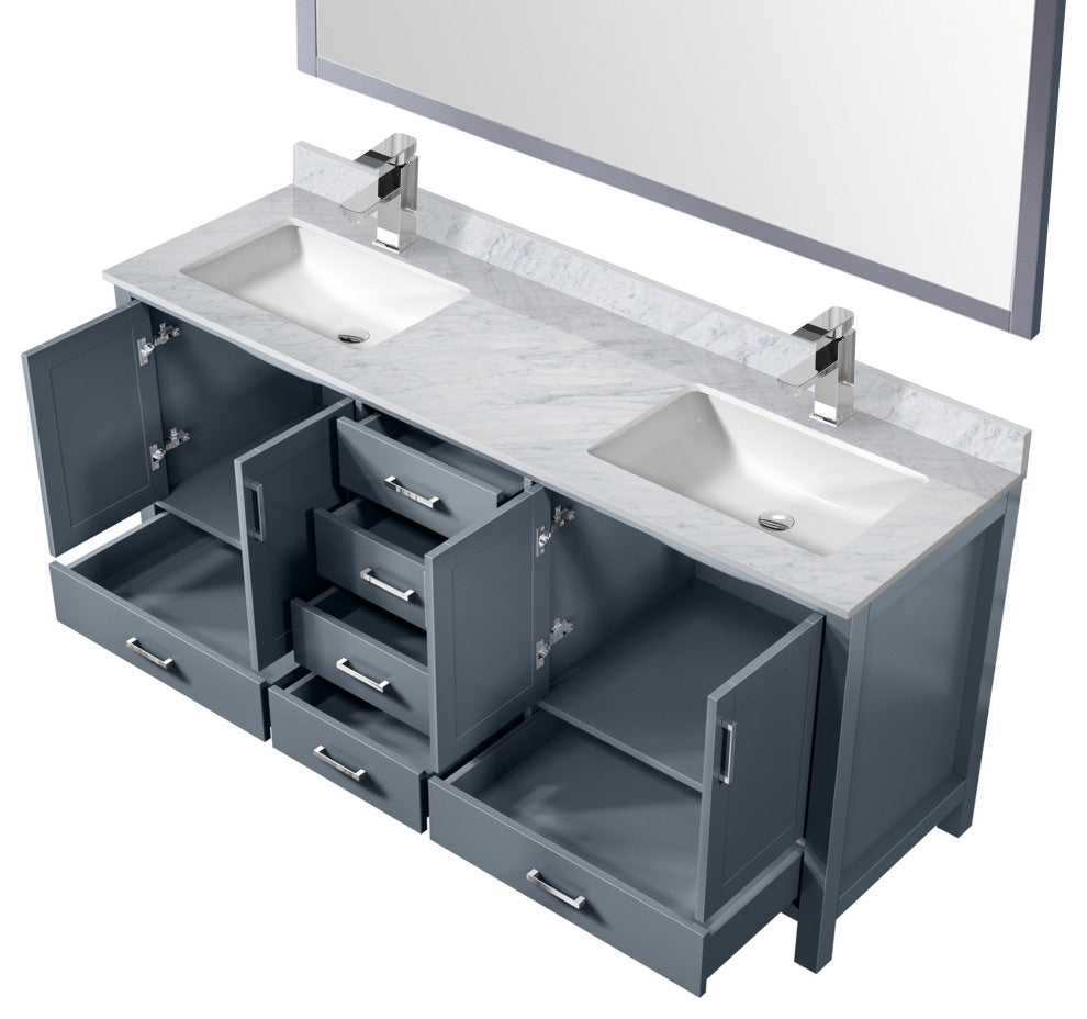 Jacques 72" Dark Grey Double Vanity Set with White Carrara Marble Top