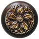 Chrysanthemum Walnut Wood Knob, Antique-Style Brass