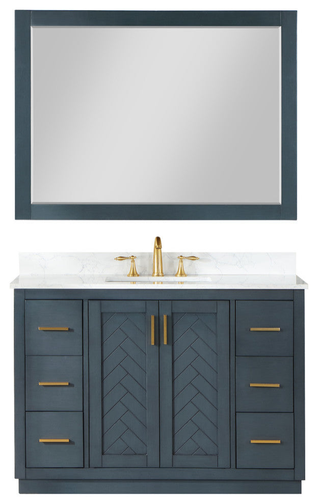 Gazsi Charcoal Blue Bathroom Vanity Set, 48", With Mirror