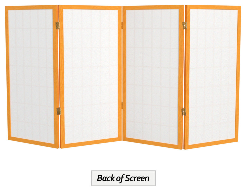 3' Tall Window Pane Shoji Screen, Honey, 4 Panels