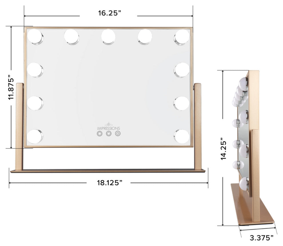 Hollywood Tri Tone Artiste XL Makeup Mirror, Champagne Gold