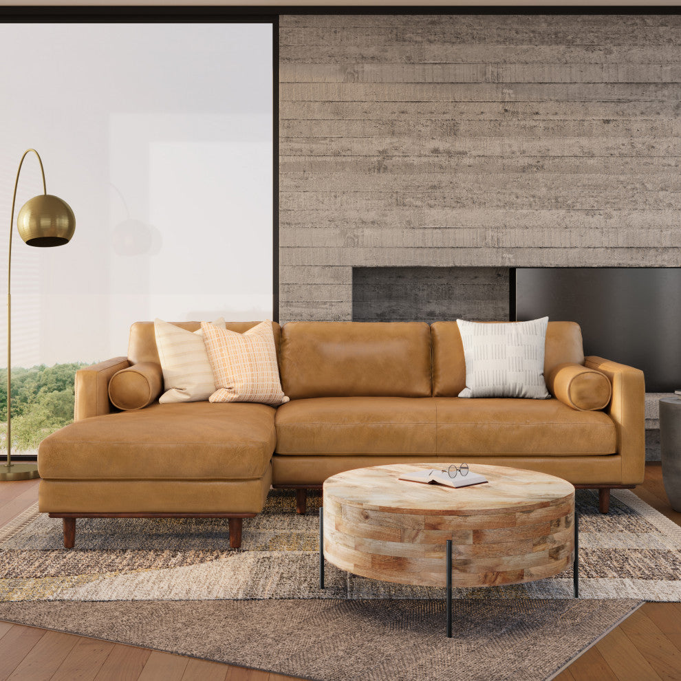 Morrison Mid Century Left Sectional Wide Sofa Tightly Woven Performance Fabric, Sienna