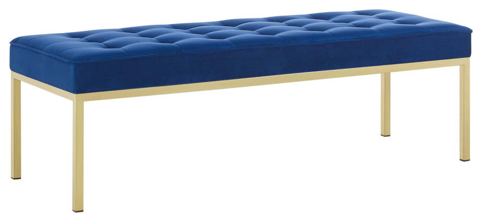 Loft Gold Stainless Steel Leg Large Performance Velvet Bench Gold Navy