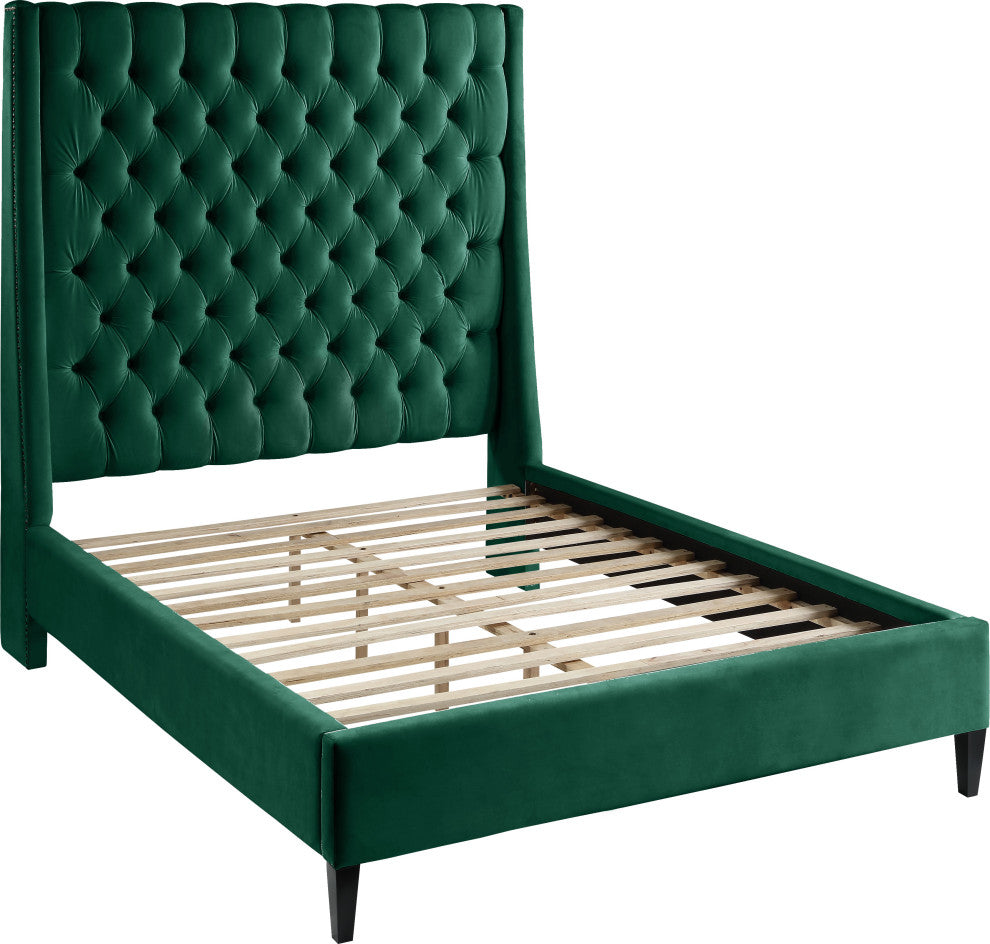 Fritz Velvet Upholstered Bed, Green, Queen