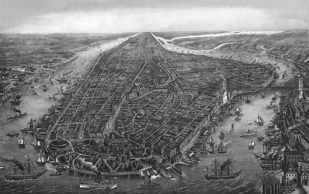 New York City, 1873 Wall Map Mural, Peel and Stick 1-Panel, 95"x60"