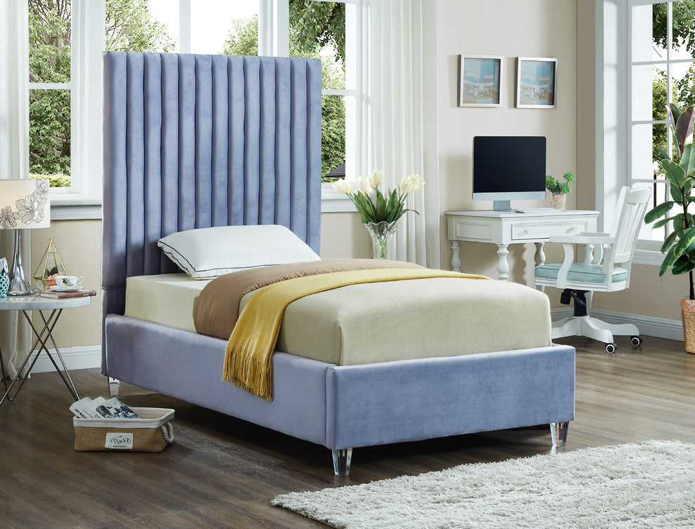 Candace Velvet Upholstered Bed, Sky Blue, Twin