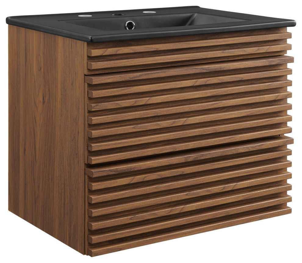 Render 24" Wall-Mount Bathroom Vanity - Walnut Black