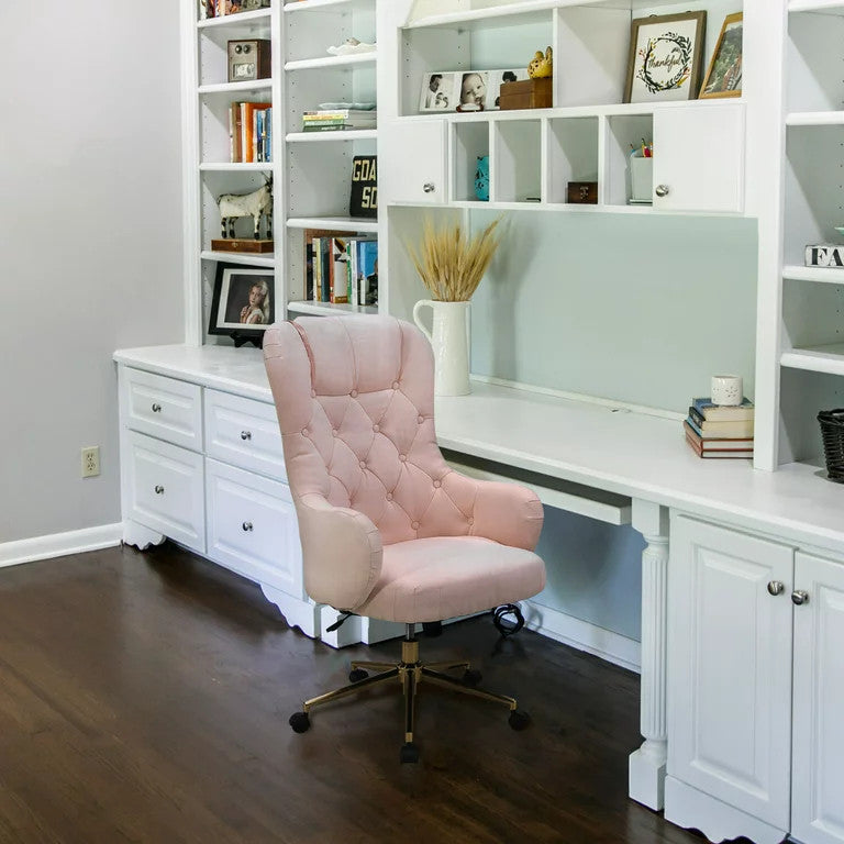 Ergonomic Office Chair, Padded Seat & Comfortable Button Tufted High Back, Pink