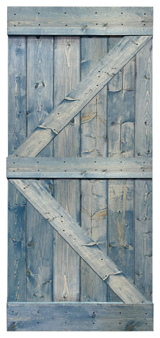 Stained Solid Pine Wood Sliding Barn Door, Denim Blue, 30"x84", K Series