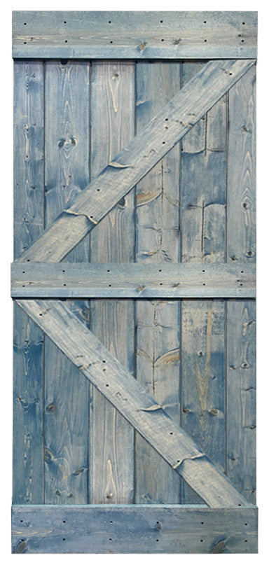Stained Solid Pine Wood Sliding Barn Door, Denim Blue, 30"x84", K Series