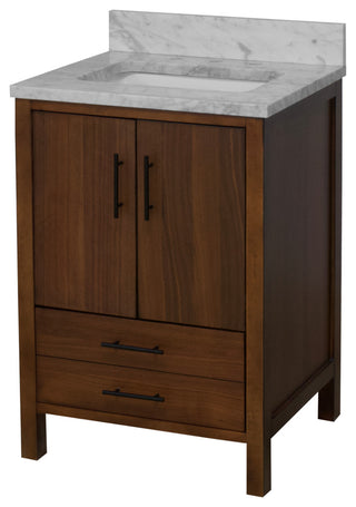 California 24" Bathroom Vanity, Walnut, Carrara Marble