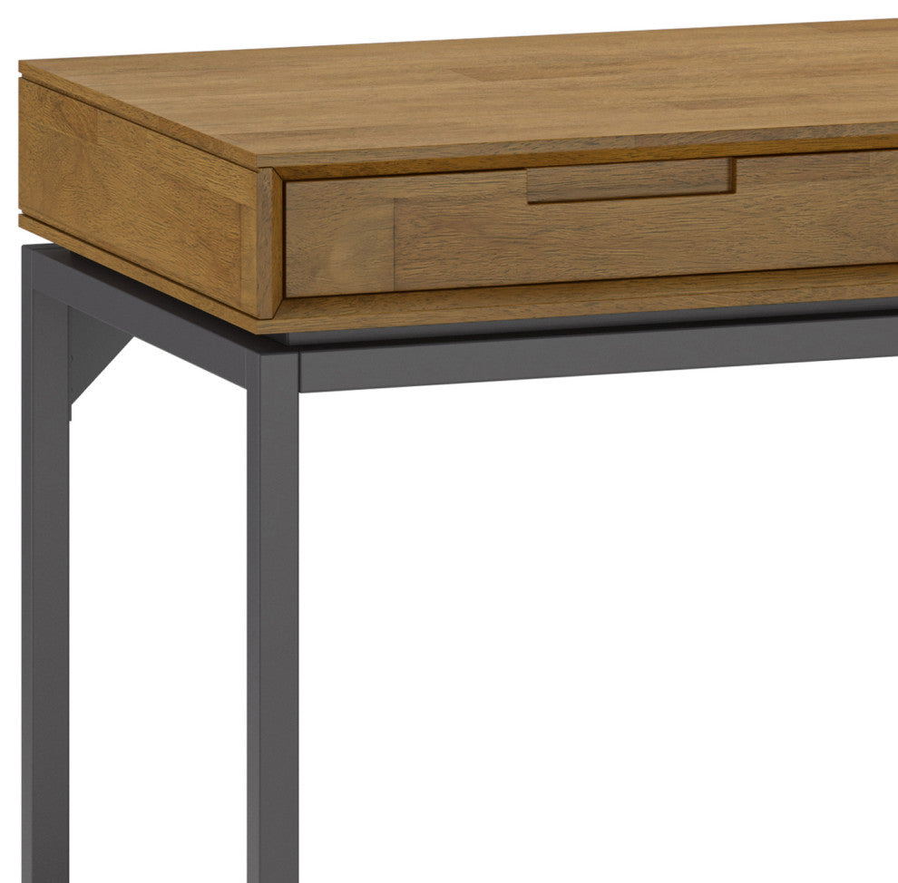 Banting Solid Hardwood Mid Century Wide Desk, Medium Saddle Brown