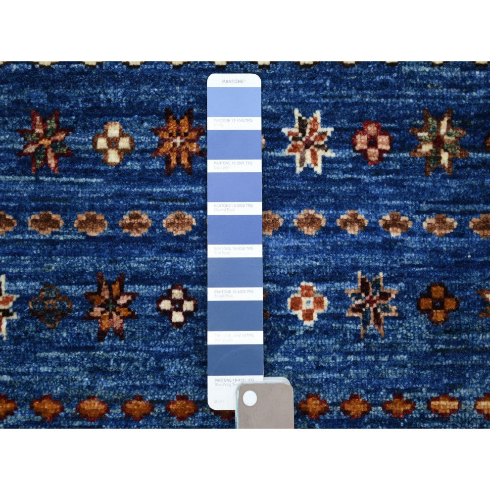 Light Blue, Hand Knotted Afghan Super Kazak, Extra Soft Wool Rug, 3'6" x 5'5"