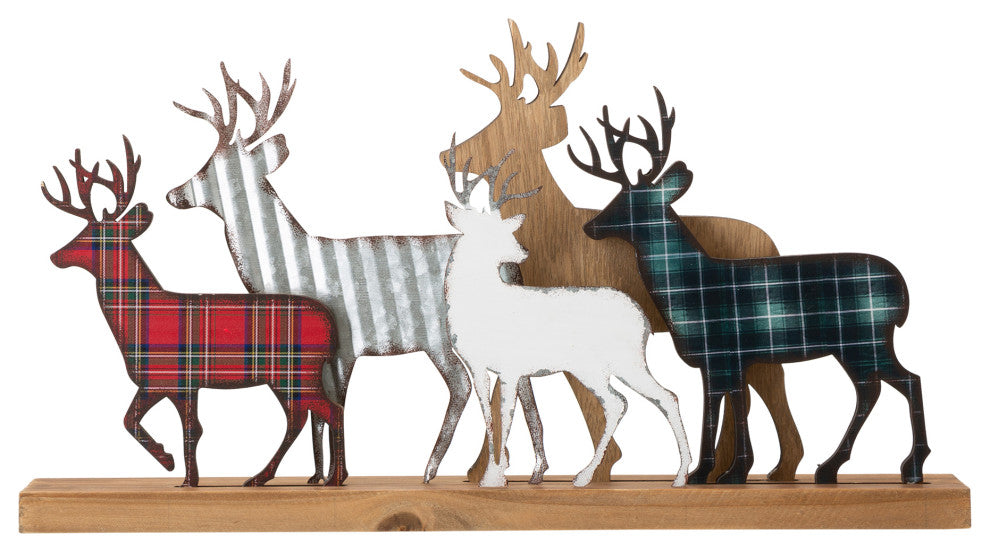 18"L Galvanized Metal/Wooden Reindeer Table Decor