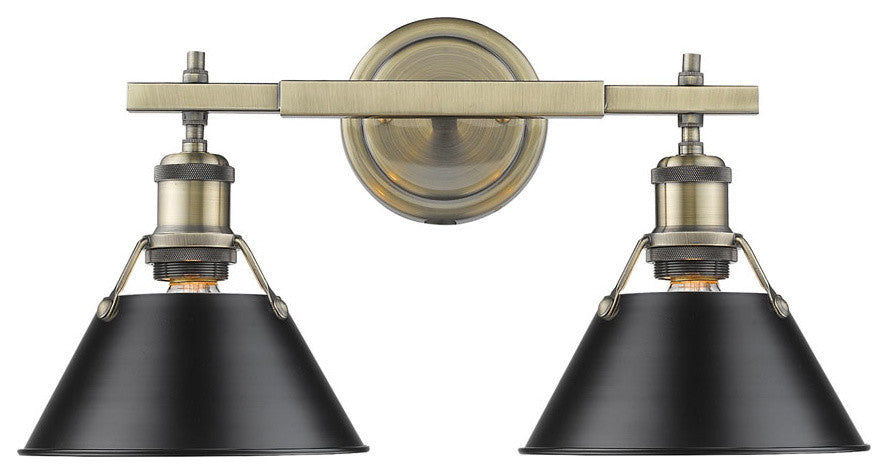Orwell 2-Light Vanity Light in Aged Brass with Matte Black