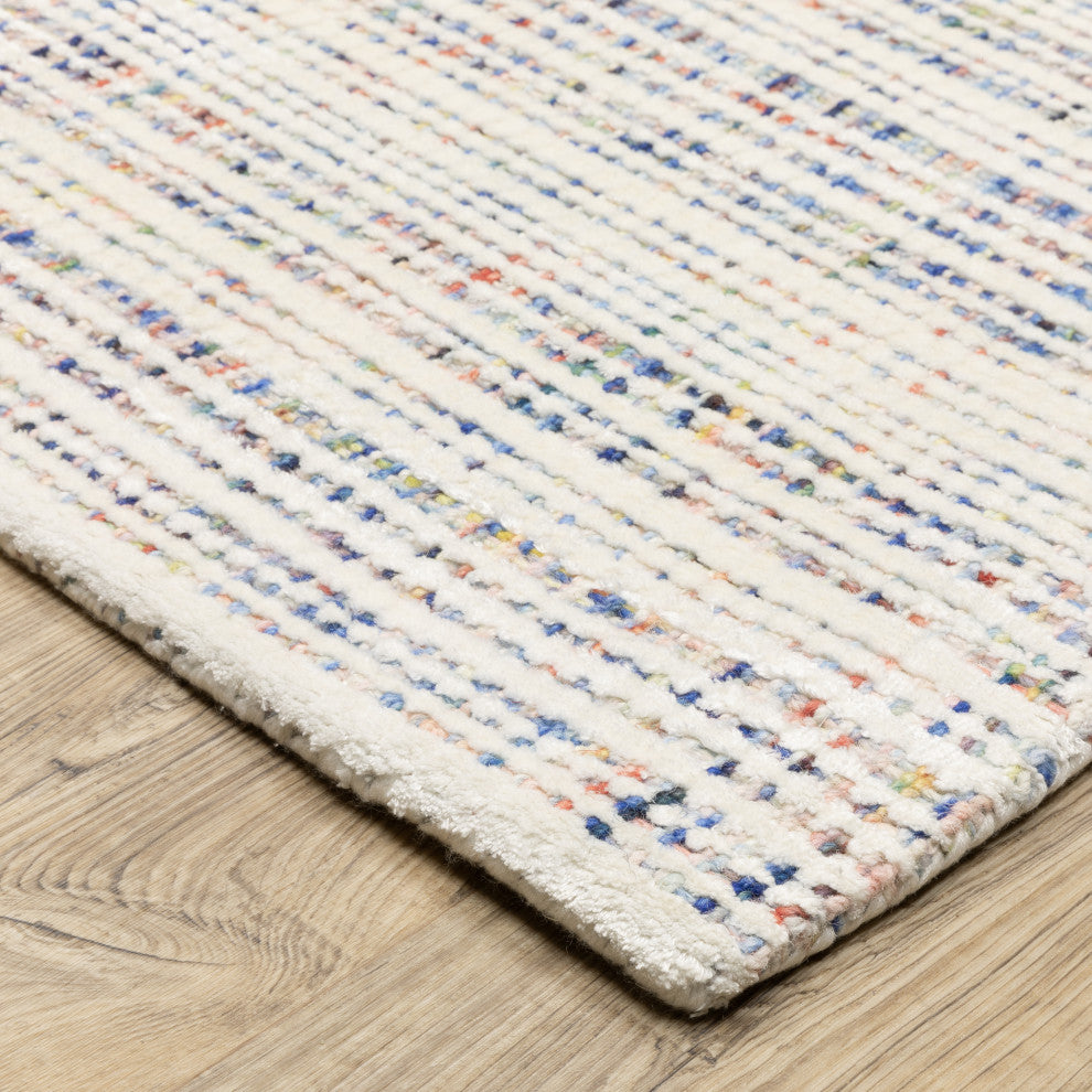 Cayden Textural Stripe Wool Blend Ivory/ Multi Hand-tufted Rug Runner