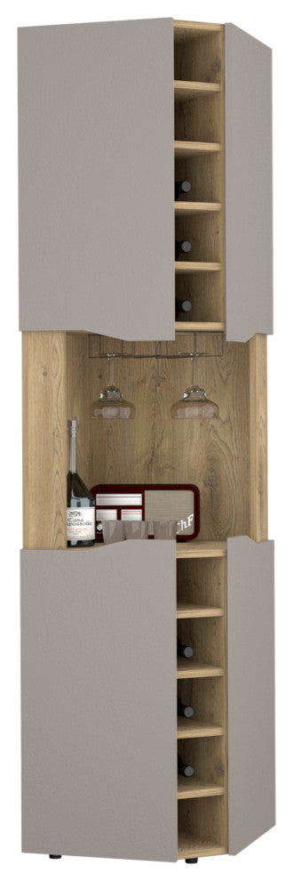 DEPOT E-SHOP Mecca Corner Bar Cabinet, 4 Doors, 8 Shelves, Macadamia/Taupe