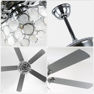 CurveCurio 52" Large Chrome Seashell Shade Ceiling Fan w 3 Light Quiet DC Motor