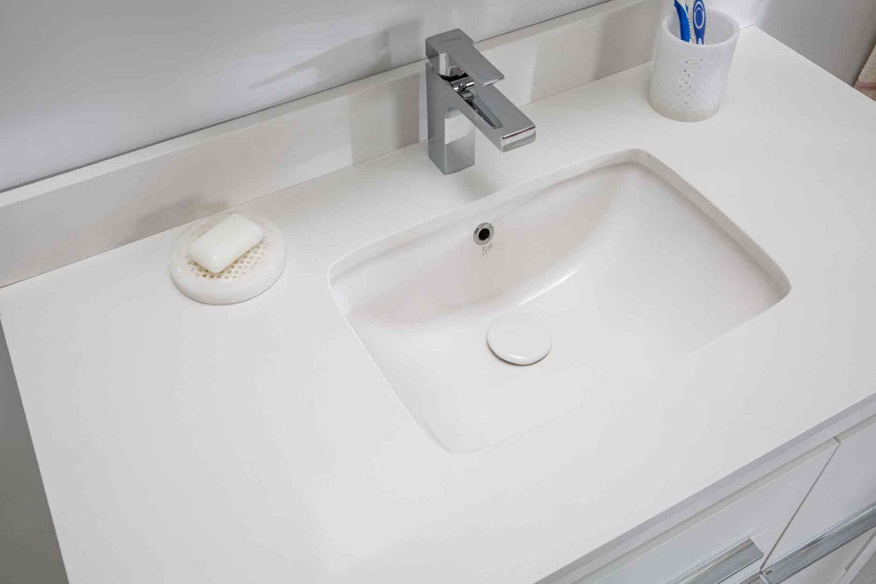 Mila Collection 42" Bathroom Vanity With Sink, Mirror, Countertop, Snow White