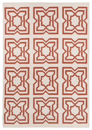 Lima Contemporary Area Rug, White and Orange, 5'x7'