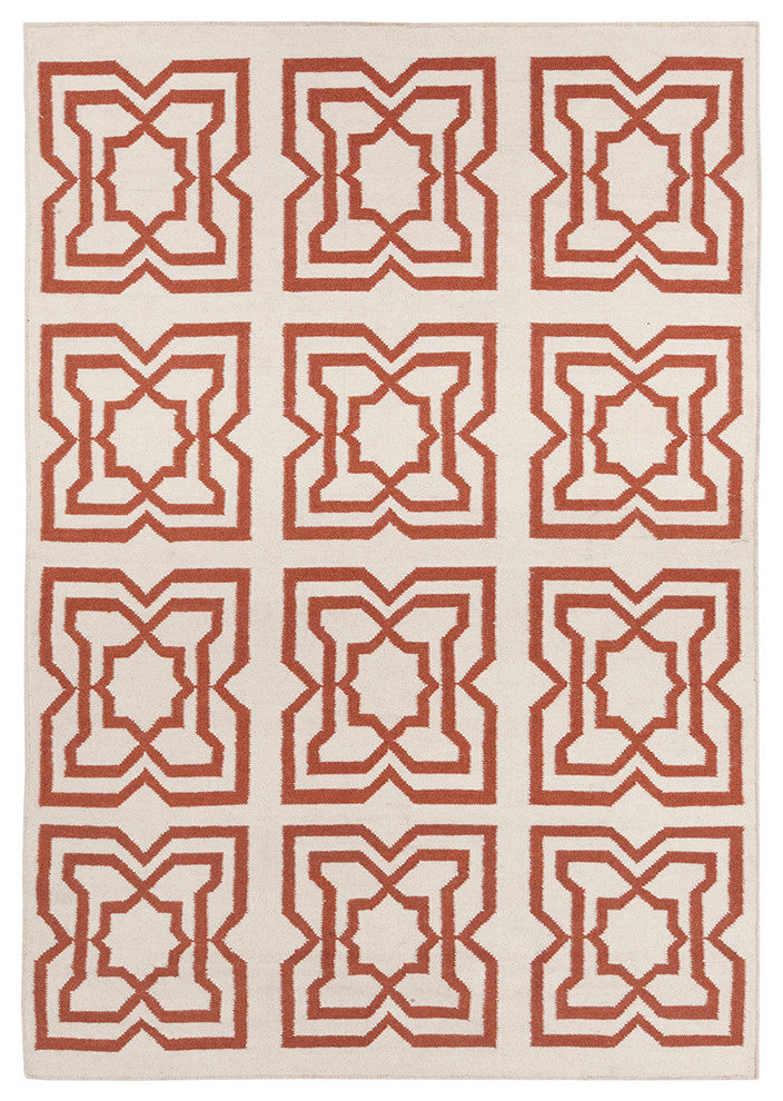 Lima Contemporary Area Rug, White and Orange, 5'x7'
