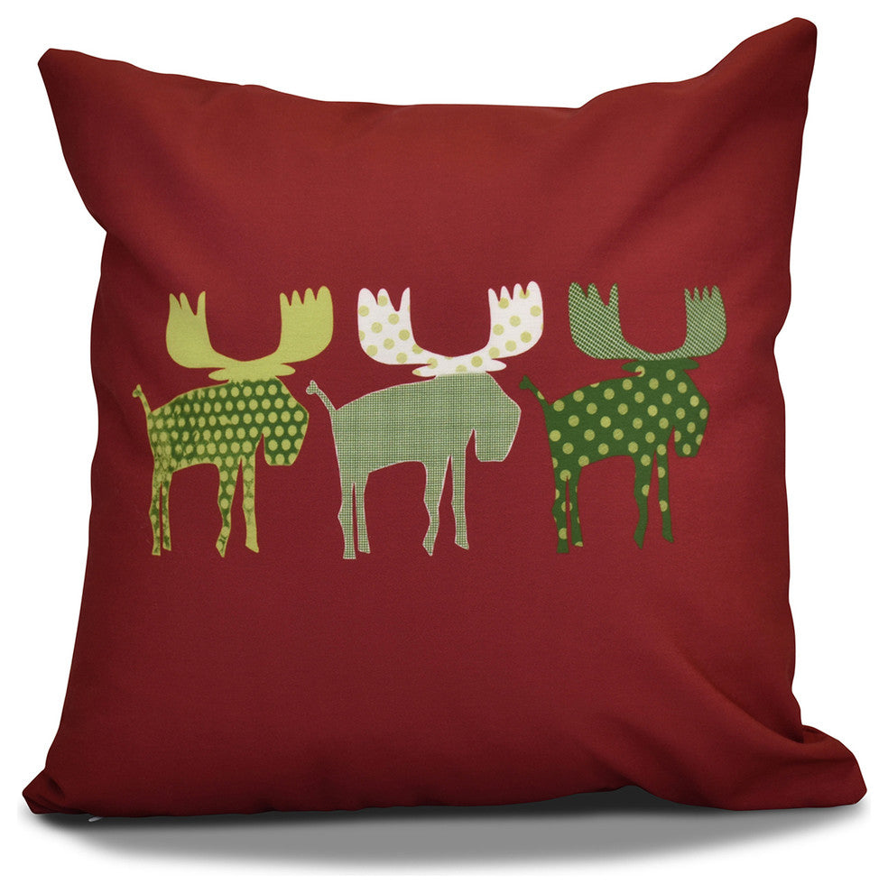 Merry Moose Pillow, Cranberry, 26"x26"
