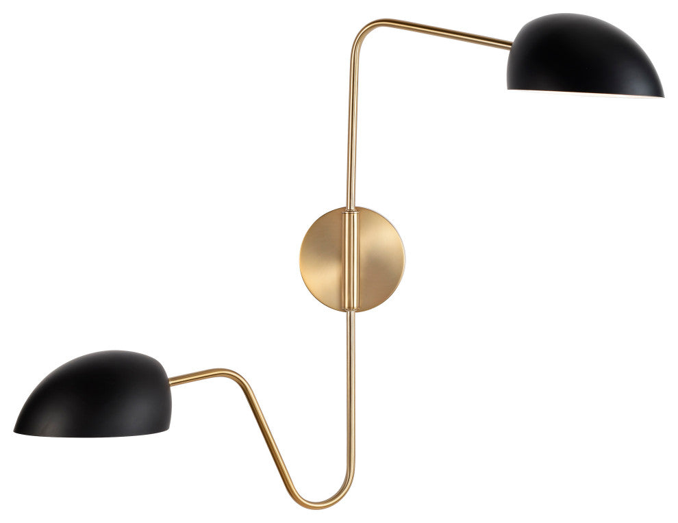 Trilby 2-Light Wall Sconce, Matte Black With Burnished Brass