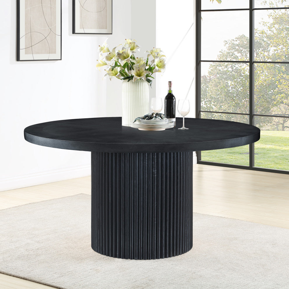 Belinda Beech Wood Dining Table, Black, 59"Wx59"Dx30" H