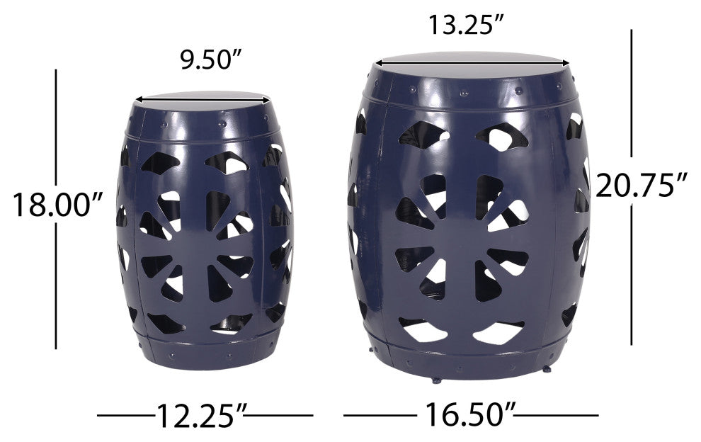 Carey Outdoor Metal Side Tables, 2-Piece Set, Navy Blue