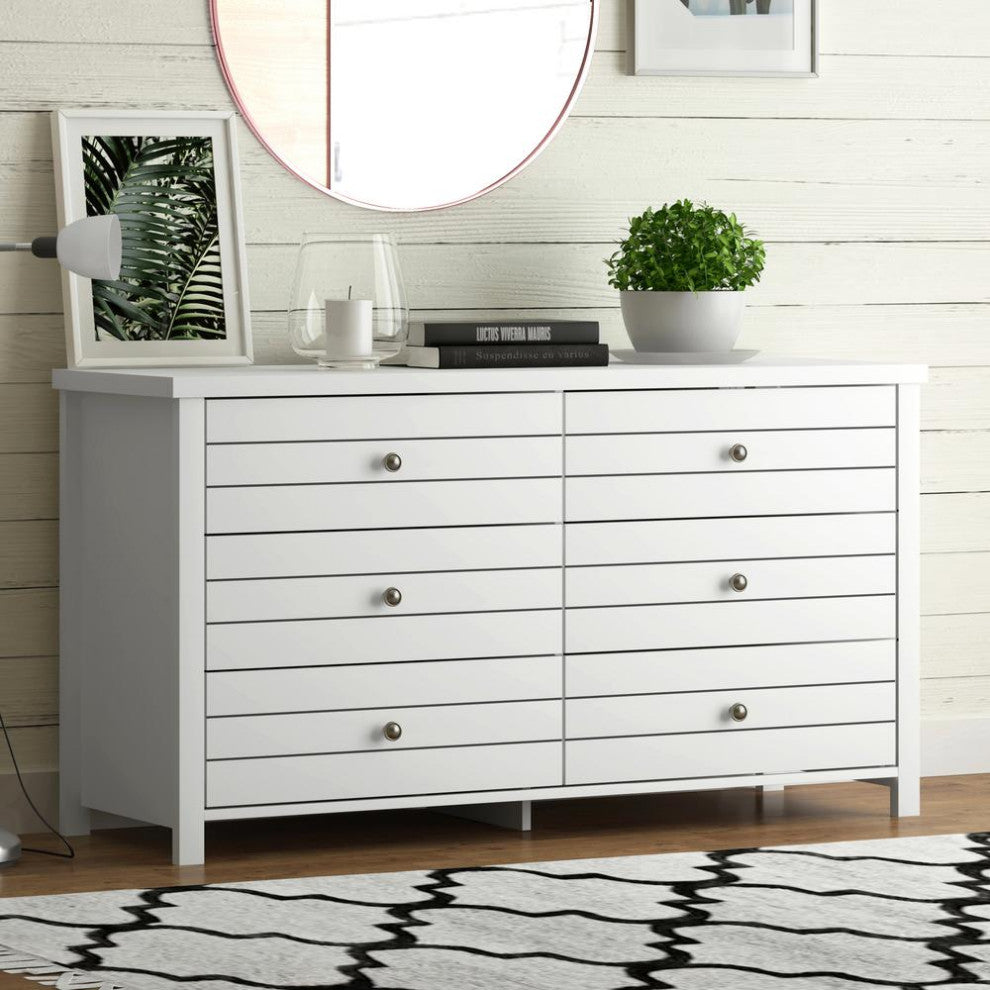 Living Essentials By Hillsdale Harmony Wood 6 Drawer Dresser, Matte White