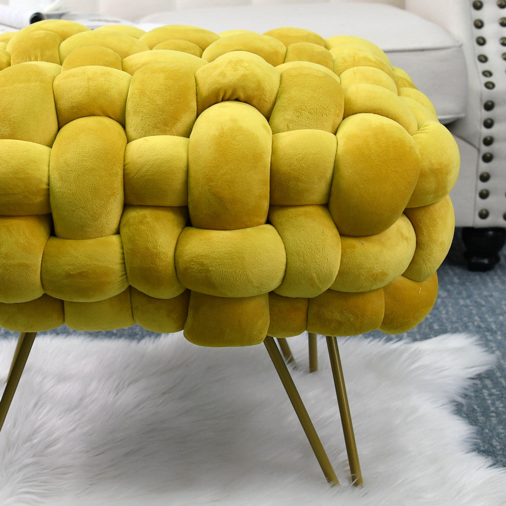 Velvet Pouf Stool Ottoman, Lemon Curry, 27''x20''x20''