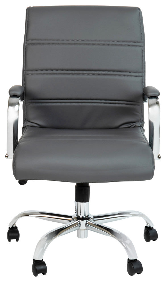 Mid-Back Executive Swivel Office Chair with Metal Frame and Arms, Gray Leatherso