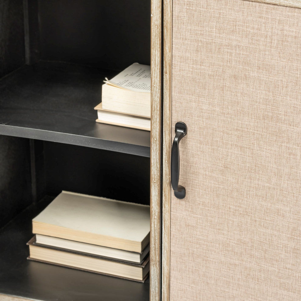 Bellefontaine Natural Fir Veneer And Black Metal Frame Accent Cabinet