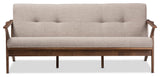 Bianca Mid-Century Walnut Wood Light Gray Fabric Tufted 3-Seater Sofa