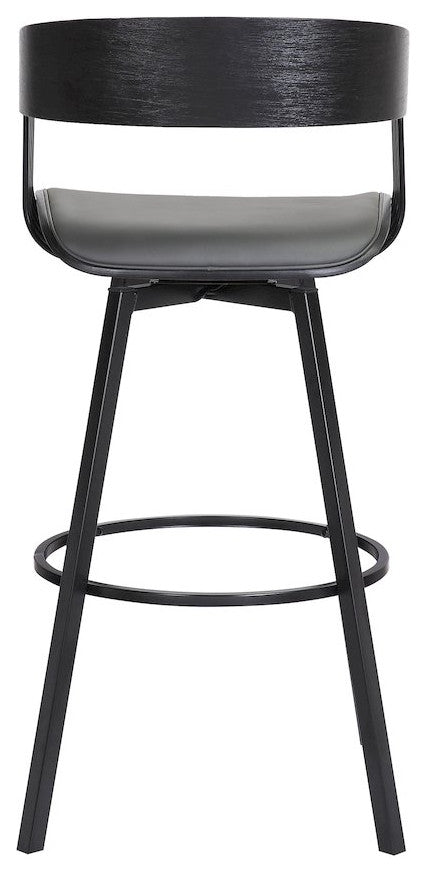 Athena Upholstered Wood Swivel Bar or Counter Stool with Black Metal