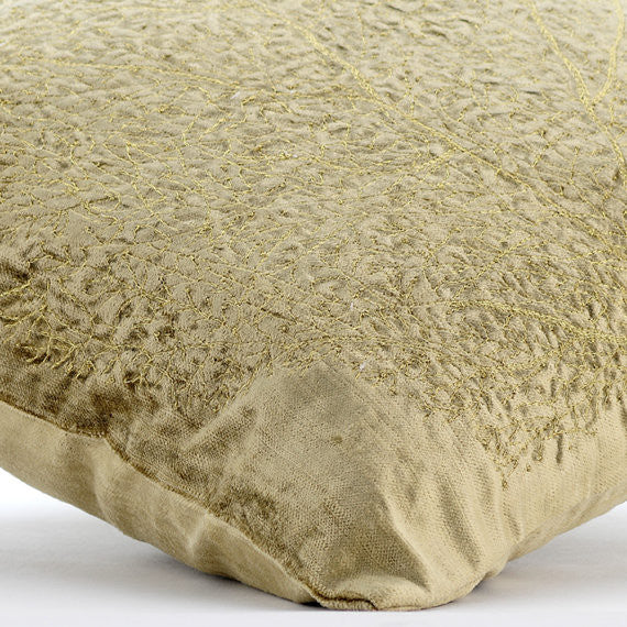 Zardozi Golden Tree 16"x16" Velvet Sage Green Pillow Cases, Gold Curiosity