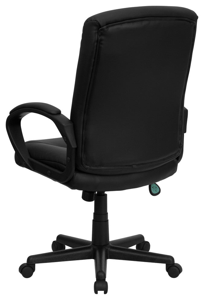 Mid-Back Black Leather Swivel Task Chair With Arms