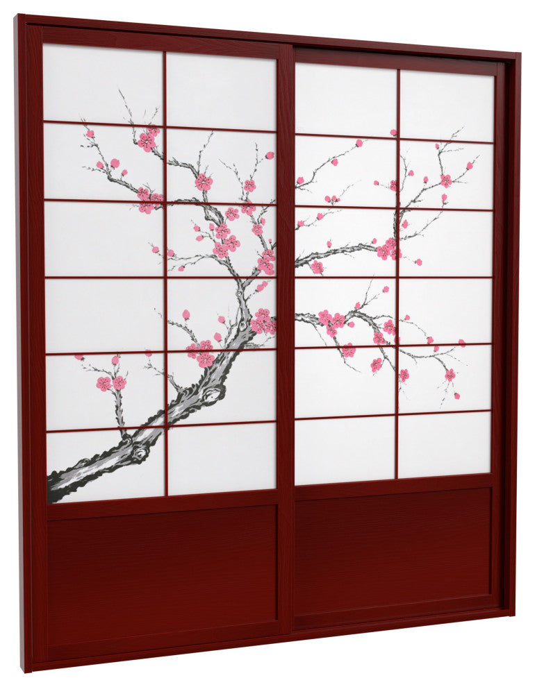 7'' Tall Cherry Blossom Shoji Sliding Door Kit, Rosewood