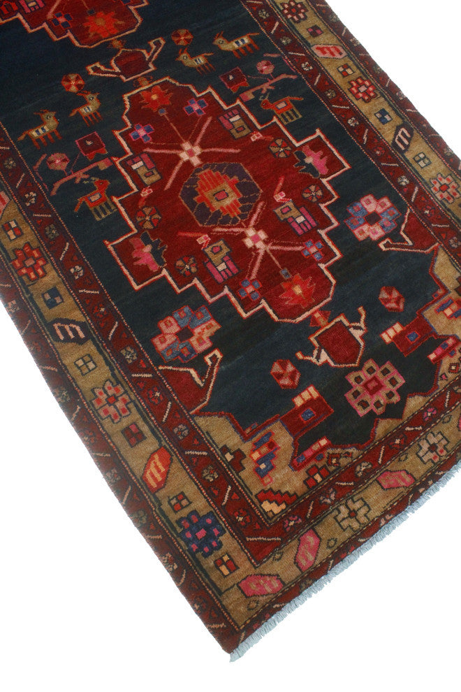 Fine Vintage Distressed Changeez Burgundy/Navy Runner, 3'6x10'0