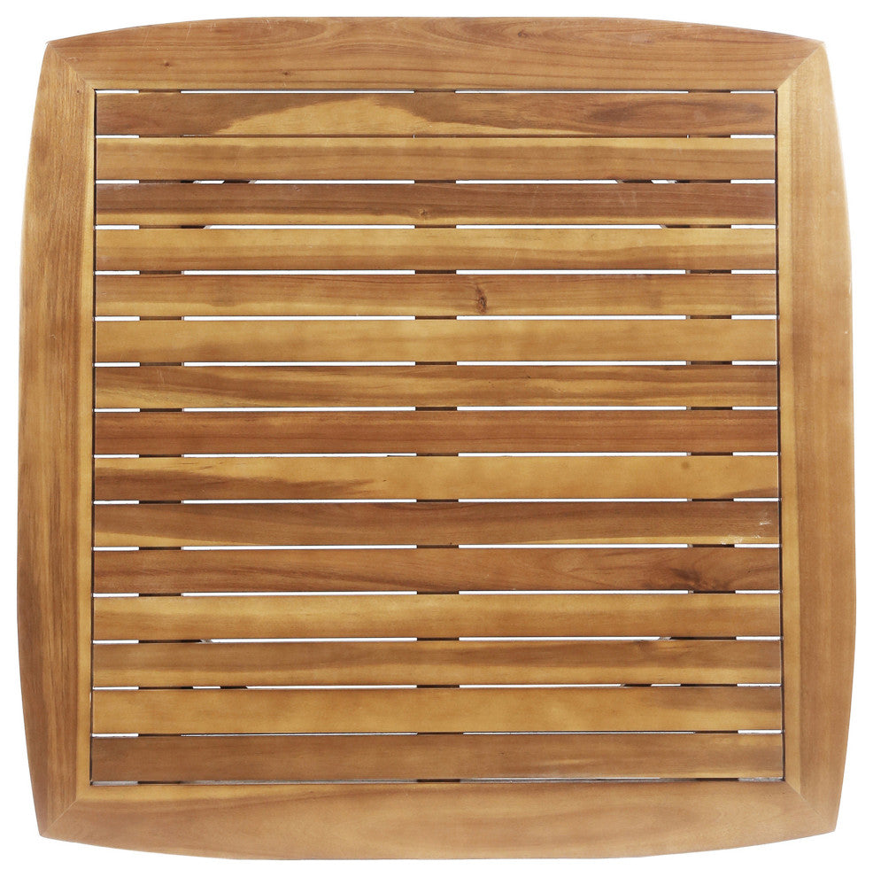 GDF Studio 5-Piece Joann Outdoor Wood and Wicker Dining Set, Teak and Brown