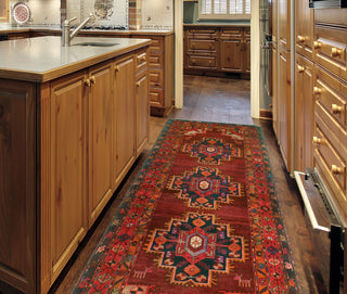 Fine Vintage Distressed Sufir Burgundy/Navy Runner, 4'0x10'0