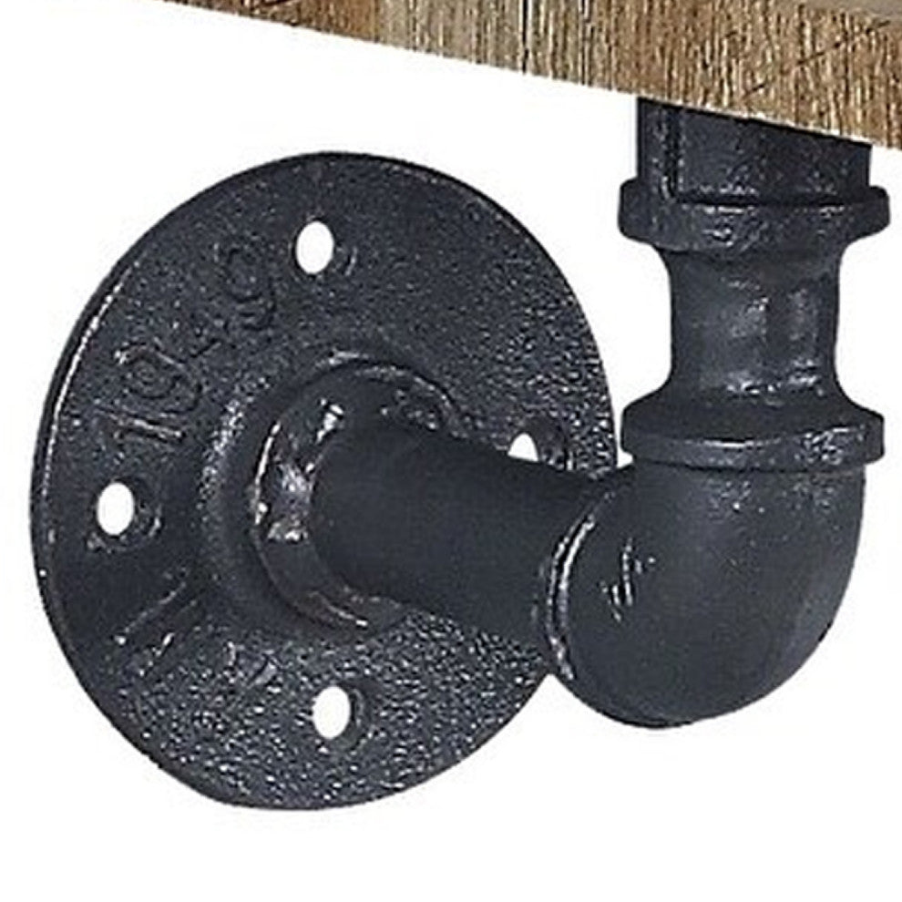 Benzara BM275481 18" Wood Wall Mount Shelf, Metal Pipe Design, Brown/Black